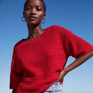 Bold Bright Crew Neck Knitted Red Nicole Miller Artelier Short Sleeve Shirt 3X
